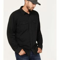 Brothers & Sons Men's Solid Pigment Slub Button-Down Western Shirt  Black