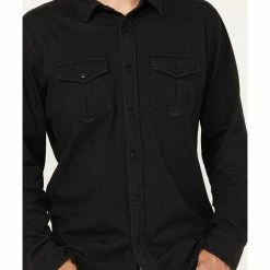 Brothers & Sons Men's Solid Pigment Slub Button-Down Western Shirt  Black -Brothers + Sons shop 2000375558 001 P3
