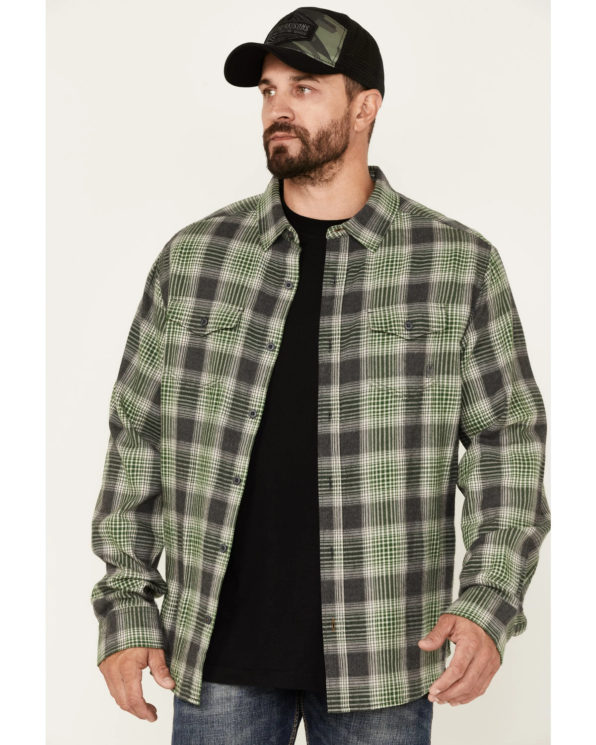Brothers & Sons Men's Plaid Print Long Sleeve Button-Down Shirt Green 7 Brothers & Sons Men's Plaid Print Long Sleeve Button-Down Shirt Green - Image 5