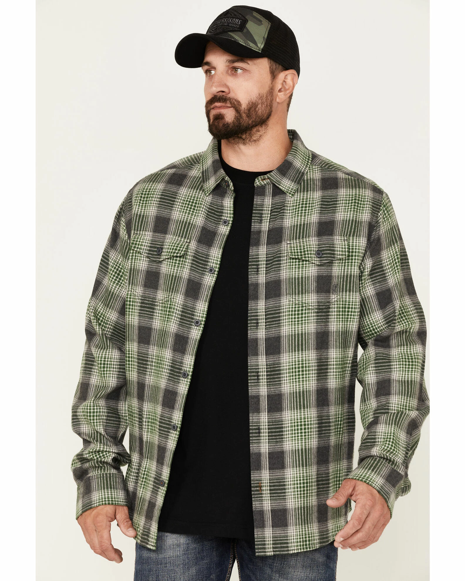 Brothers & Sons Men's Plaid Print Long Sleeve Button-Down Shirt Green 3 Brothers & Sons Men's Plaid Print Long Sleeve Button-Down Shirt Green