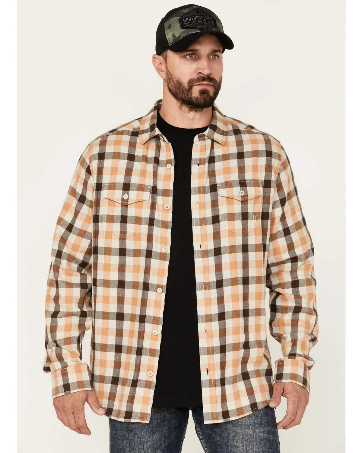 Brothers & Sons Men's Plaid Print Long Sleeve Button-Down Shirt Sand 7 Brothers & Sons Men's Plaid Print Long Sleeve Button-Down Shirt Sand - Image 5