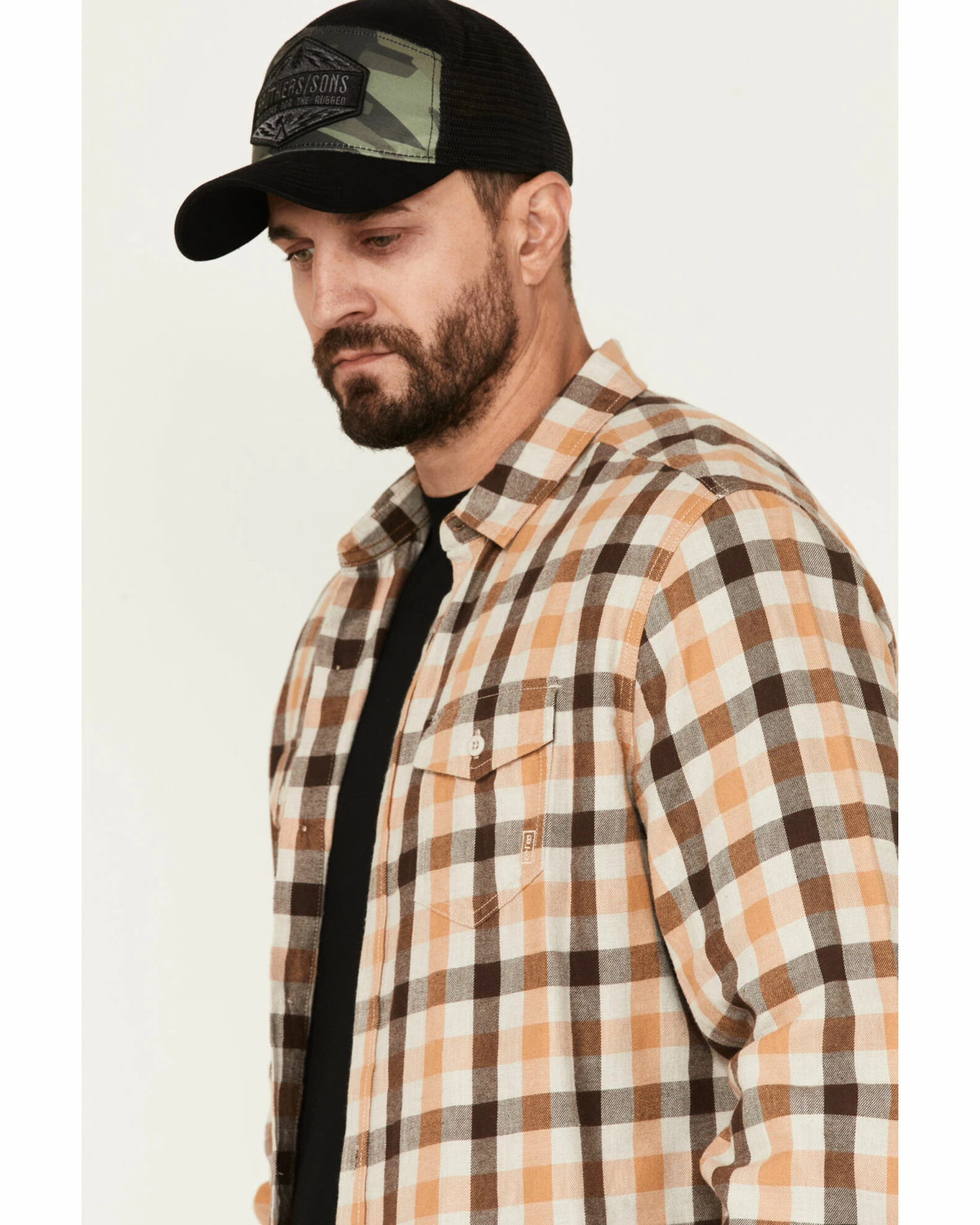 Brothers & Sons Men's Plaid Print Long Sleeve Button-Down Shirt Sand 4 Brothers & Sons Men's Plaid Print Long Sleeve Button-Down Shirt Sand - Image 2