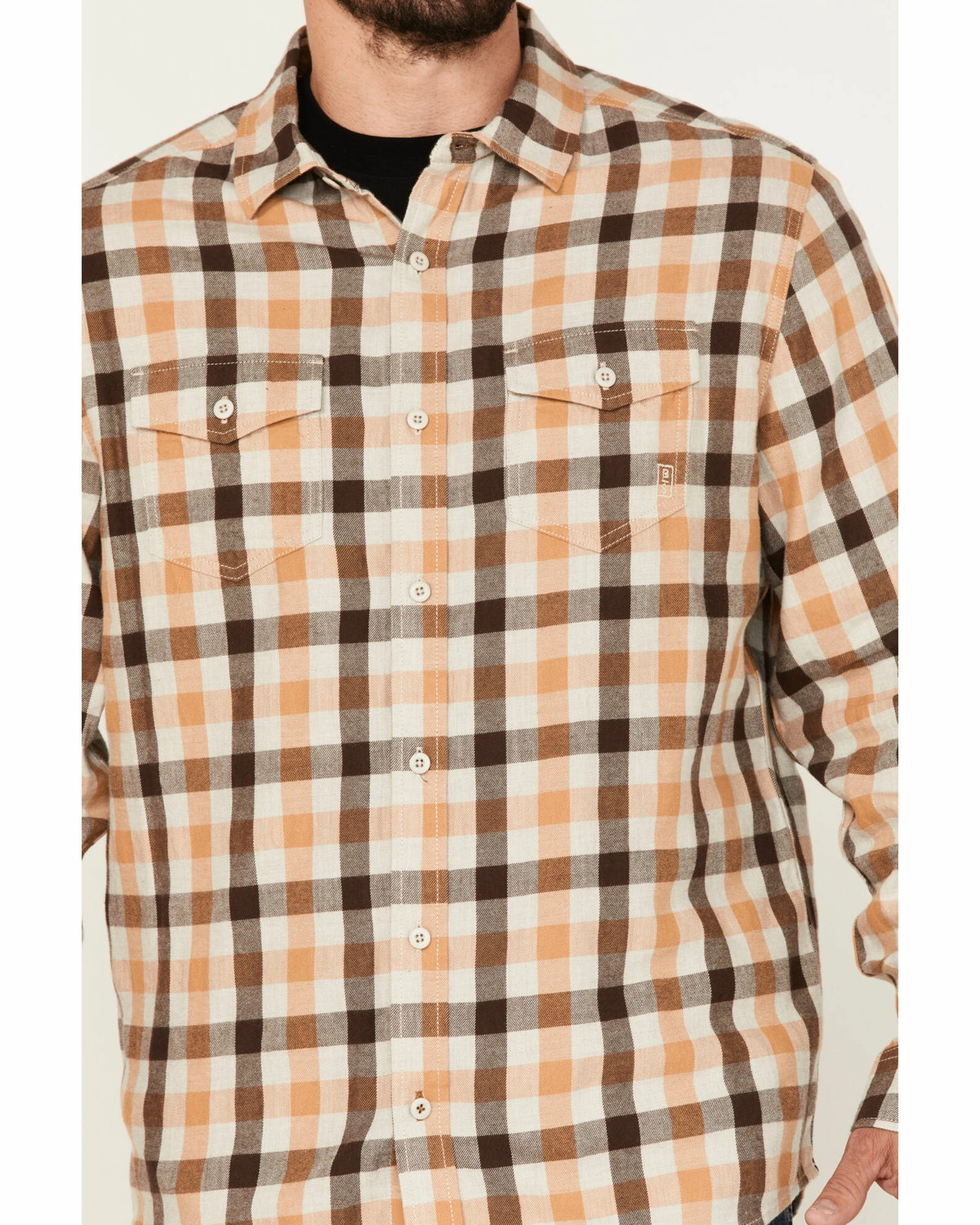 Brothers & Sons Men's Plaid Print Long Sleeve Button-Down Shirt Sand 5 Brothers & Sons Men's Plaid Print Long Sleeve Button-Down Shirt Sand - Image 3