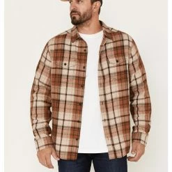 Brothers & Sons Men's Plaid Print Long Sleeve Button-Down Shirt Dark Brown