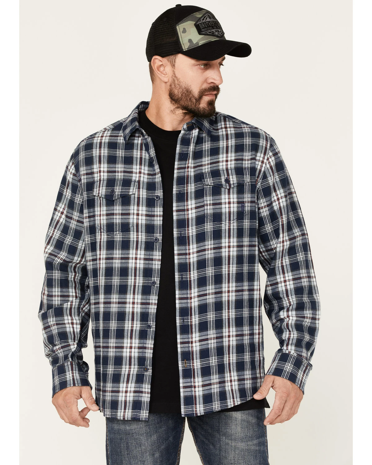 Brothers & Sons Men's Plaid Long Sleeve Button Down Western Shirt Navy 7 Brothers & Sons Men's Plaid Long Sleeve Button Down Western Shirt Navy - Image 5