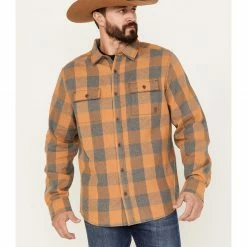 Brothers & Sons Men's Buffalo Checkered Print Long Sleeve Button-Down Western Shirt Camel